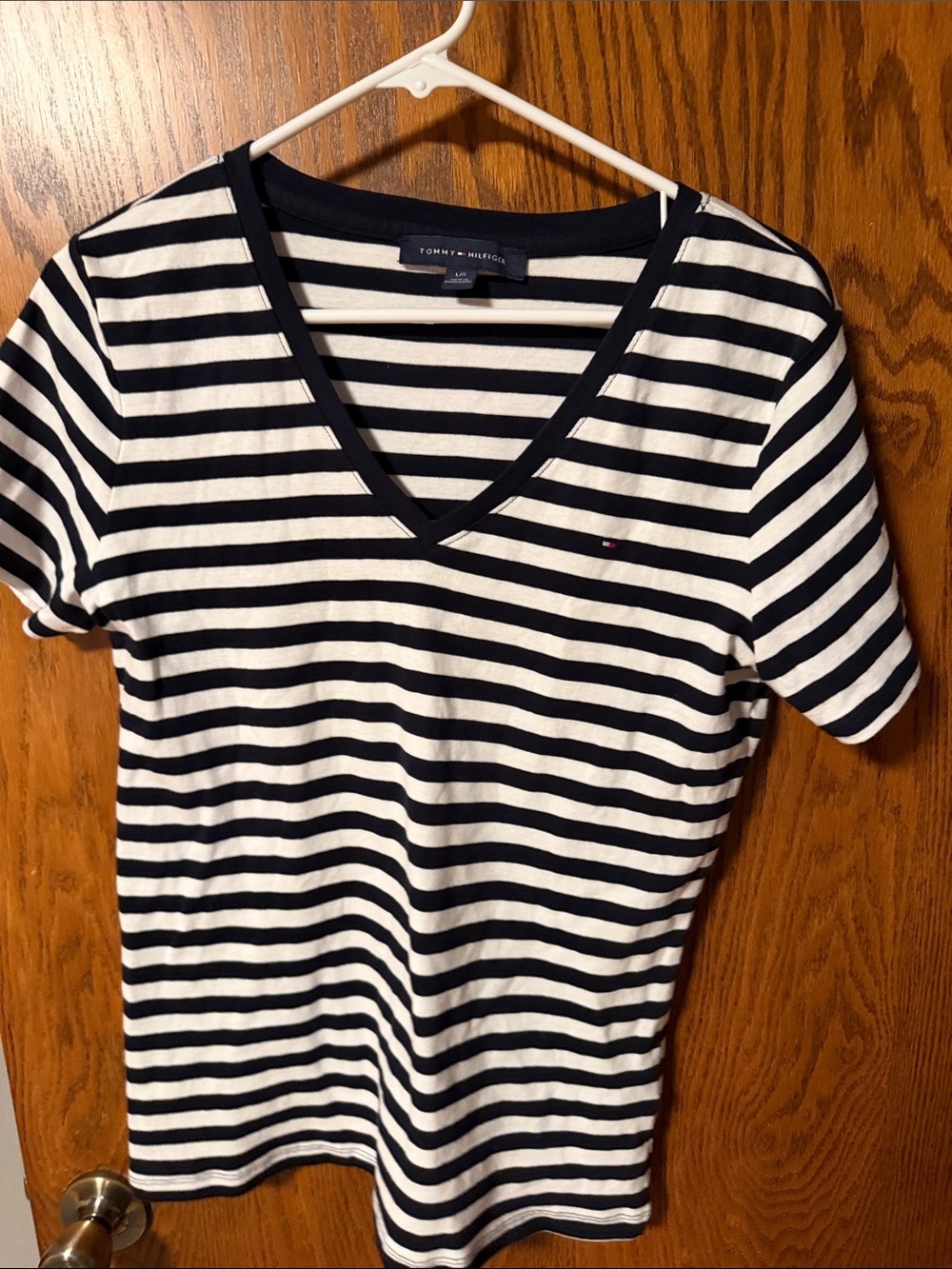 Tommy Hilfiger Black and White Striped V-Neck Tee